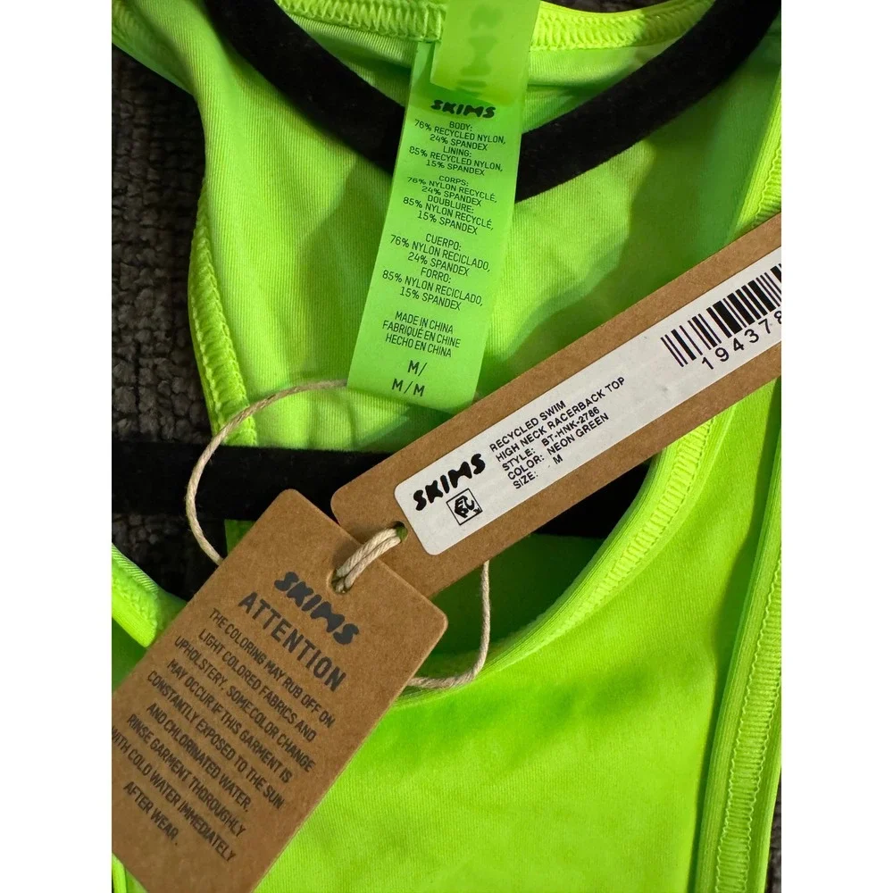 SKIMS Recycled Swim High Neck Racerback Top Neon Green NWT Medium‎
